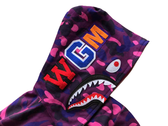 BAPE Camo Shark Zip Hoodie Purple