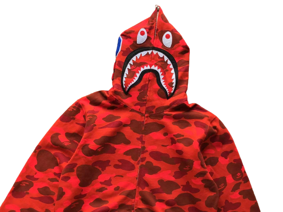 BAPE Camo Shark Zip Hoodie Red