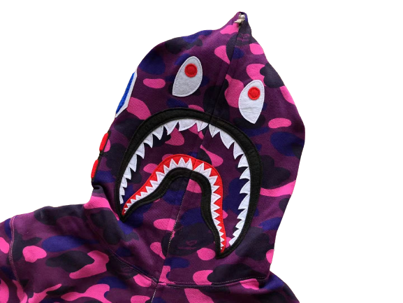 BAPE Camo Shark Zip Hoodie Purple