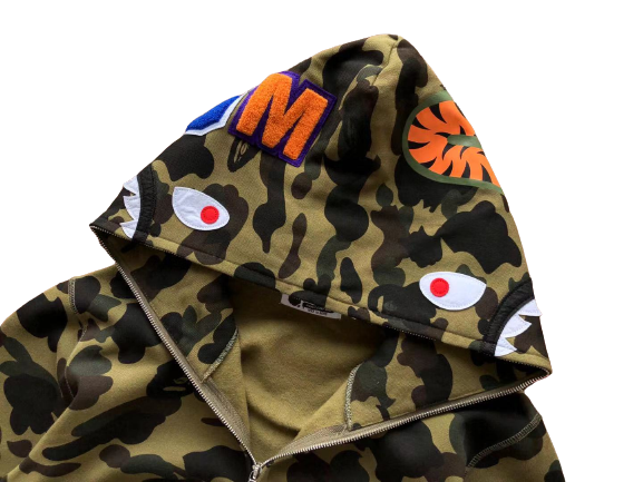 BAPE Camo Shark Zip Hoodie Army Green