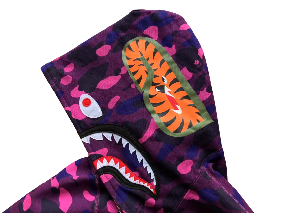 BAPE Camo Shark Zip Hoodie Purple