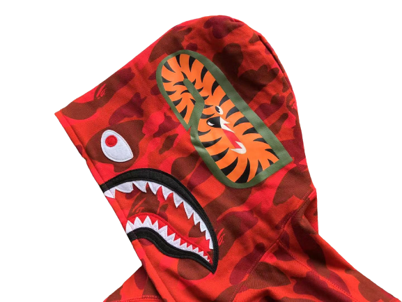 BAPE Camo Shark Zip Hoodie Red