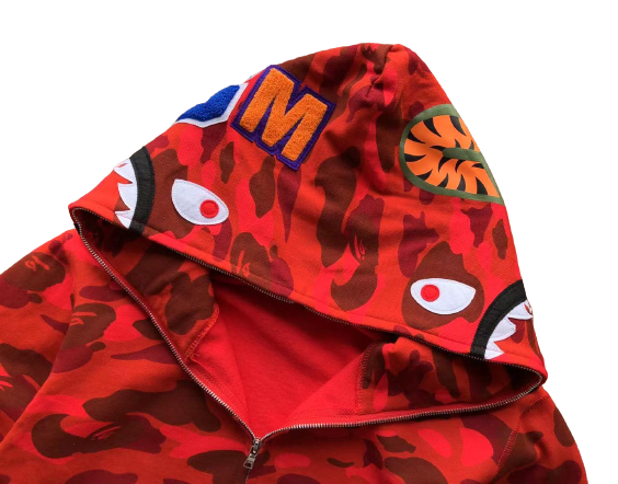 BAPE Camo Shark Zip Hoodie Red