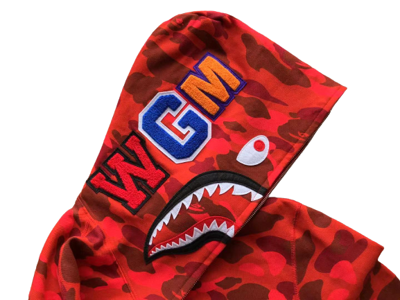 BAPE Camo Shark Zip Hoodie Red