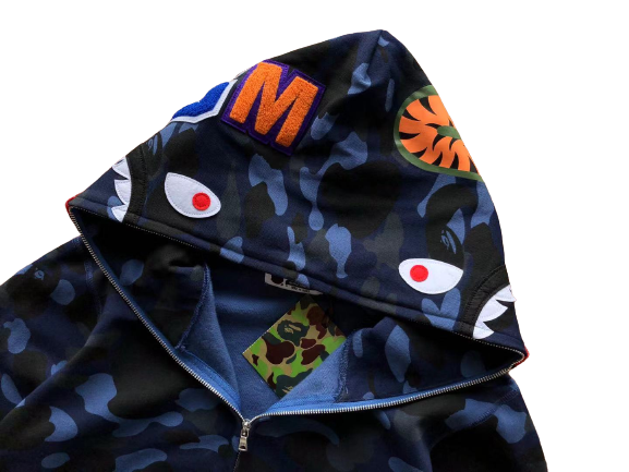 BAPE Camo Shark Zip Hoodie Blue