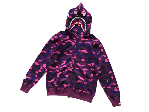 BAPE Camo Shark Zip Hoodie Purple