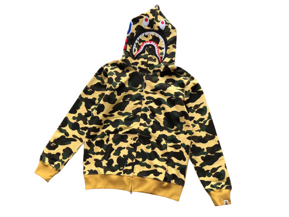 BAPE Camo Shark Zip Hoodie Yellow