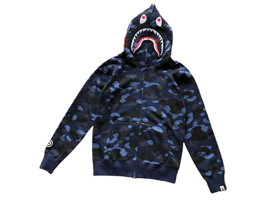 BAPE Camo Shark Zip Hoodie Blue
