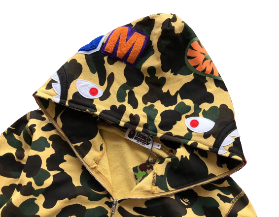 BAPE Camo Shark Zip Hoodie Yellow