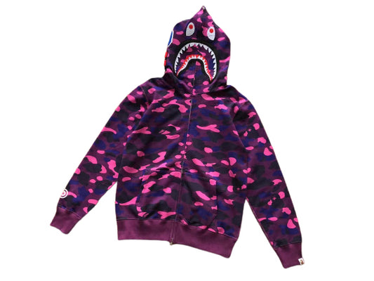 BAPE Camo Shark Zip Hoodie Purple