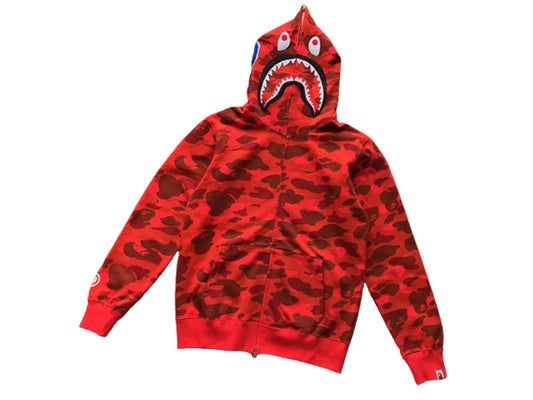 BAPE Camo Shark Zip Hoodie Red